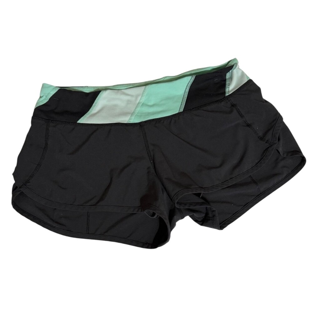 Lululemon Run Speed Short Colorblock Zip Pocket Lining Sporty Black Green 4